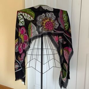 NWOT Vera Bradley Black Scarf with Pink and Green Floral Design